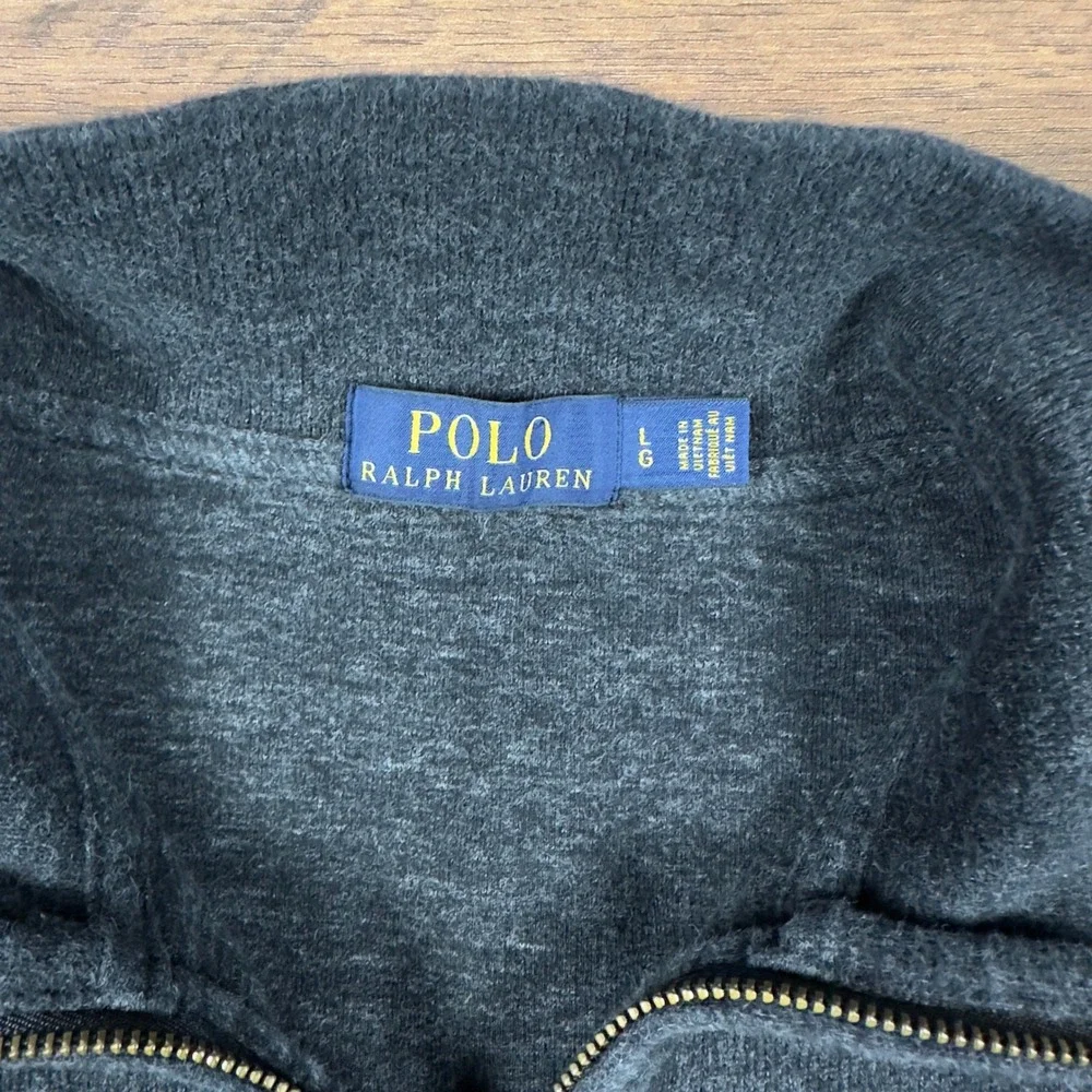 Polo Ralph Lauren‎ Mens Large Charcoal Gray Heather Quarter Zip Pullover Sweater